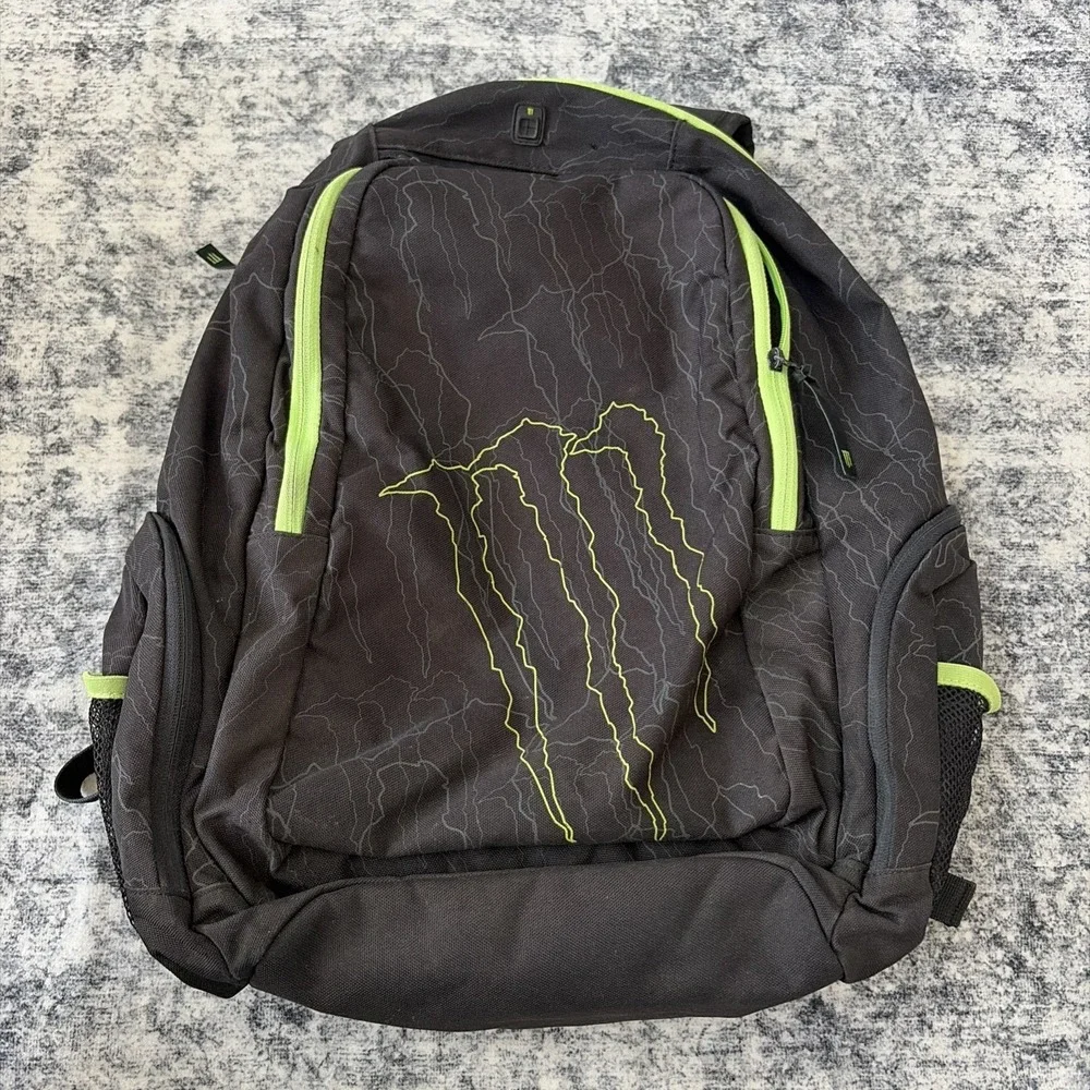 Monster Energy Black Promo Backpack Laptop Padded Pockets Zippers Large Logo